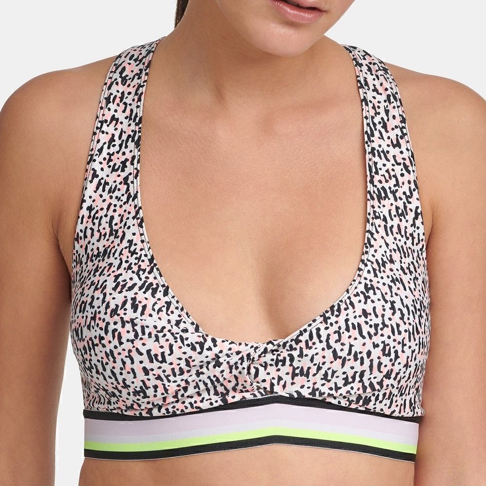 DKNY Sports Confetti Print Twist Front Bra w/ Removable Cups Small NWT